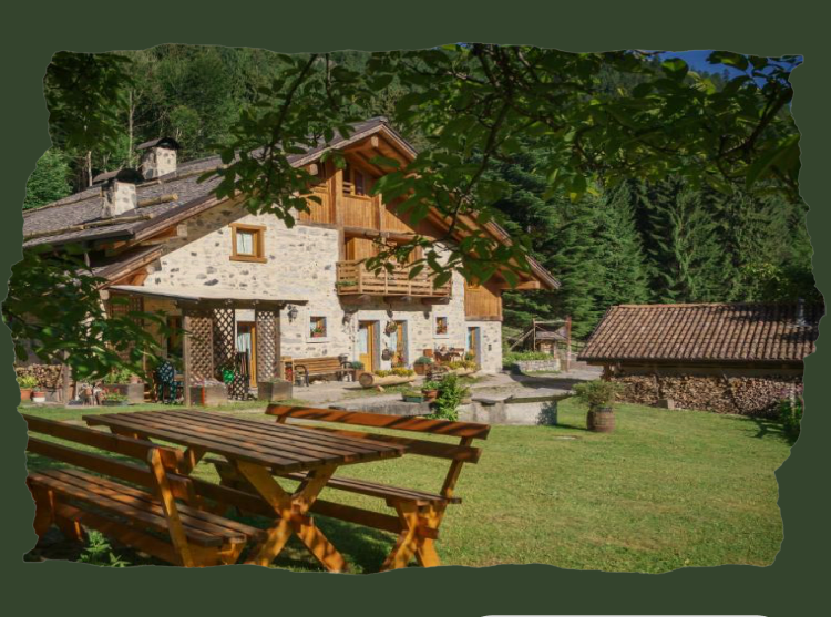 Agritur Manoncin: casa in pietra e legno con tavoli da picnic nel prato